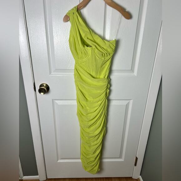House of CB Green One Shoulder Valentina Lime Asymmetric Cut Out Midi Dress XS - Picture 2 of 11